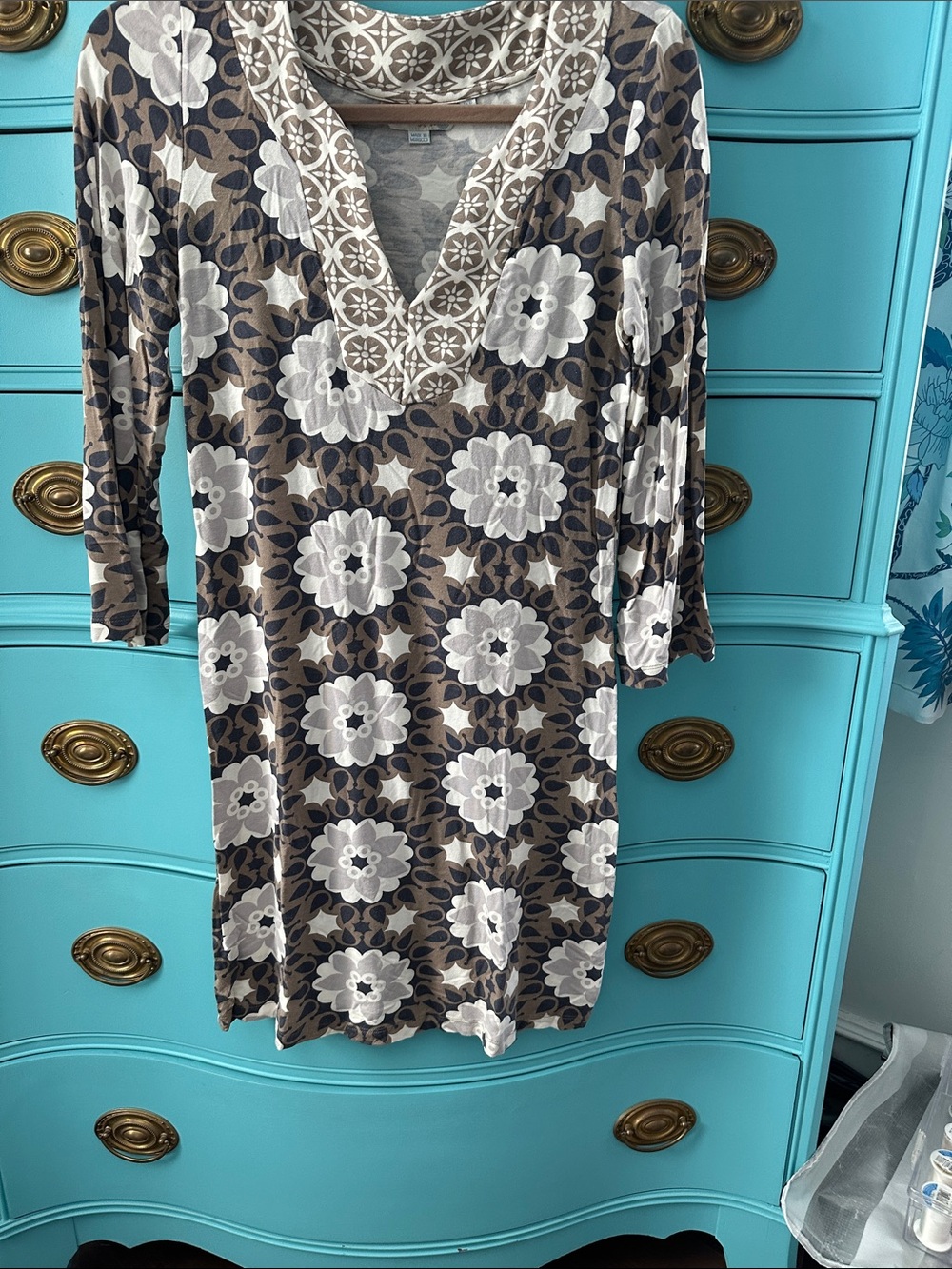Boden Brown & White Floral V-Neck Tunic